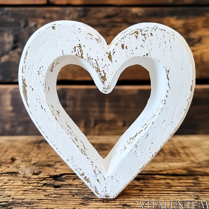 AI ART Distressed White Heart on Wooden Background