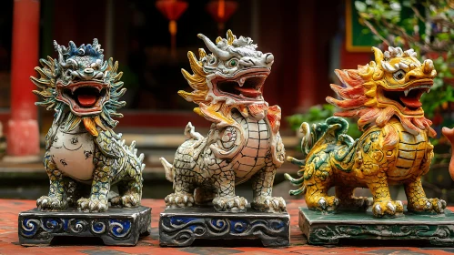 Three Dragon Guardians: A Colorful Display