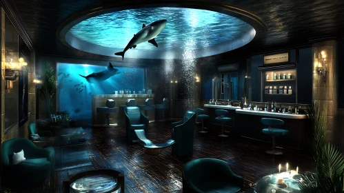 Sophisticated Underwater Lounge with Aquatic Life