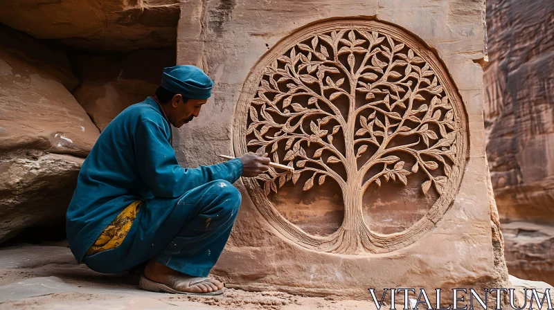 AI ART Artisan Carving Tree of Life in Stone