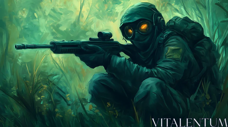 AI ART Camouflaged Soldier with Rifle