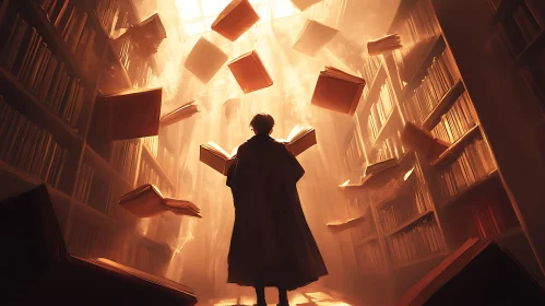 Mystical Library with Levitating Tomes