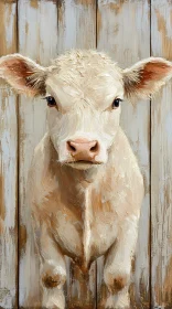 Cow Painting with Wooden Texture