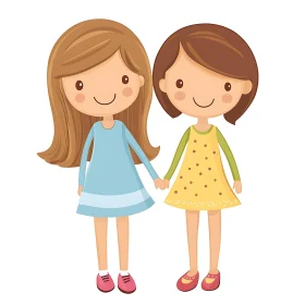 Illustration of Two Cheerful Cartoon Girls