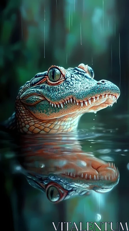 Majestic Crocodile Rain Scene AI Image