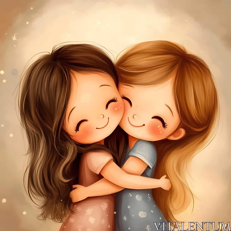 Cartoon Girls Hugging AI Image