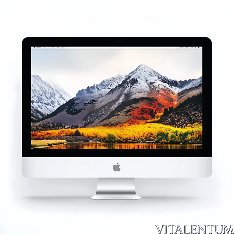 Fall Mountain Scene on Apple Screen AI Image