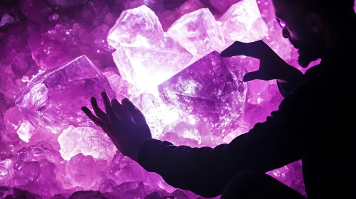 Glowing Amethyst Crystals Man Silhouette