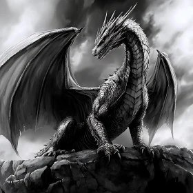 Monochrome Dragon on Stone Ledge