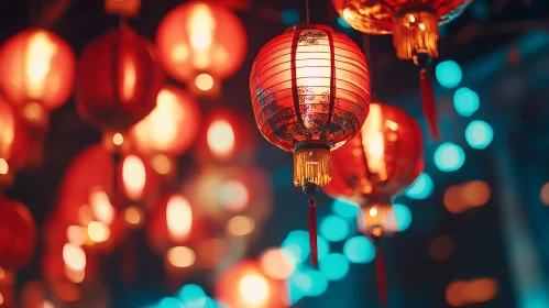 Illuminated Red Lanterns Bokeh Light Display