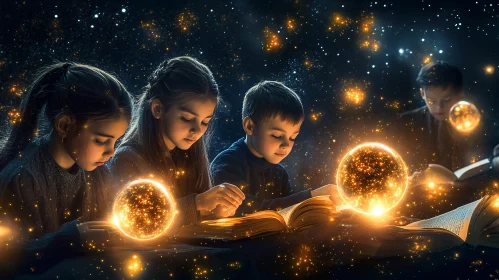 Kids Reading Books with Magic Orbs