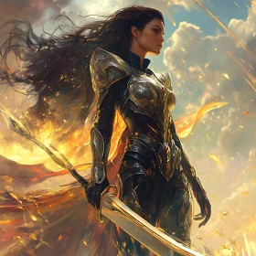 Female Warrior with Sword Painting