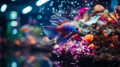 Captivating Blue Tropical Fish Floating in an Aquarium - Vibrant Colors