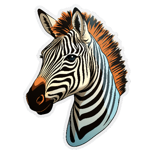 POD Design Cartoon Zebra Head with Colorful Stripes on Transparent Background