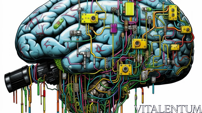 Colorful and Surreal Illustration of an Artificial Brain AI Image