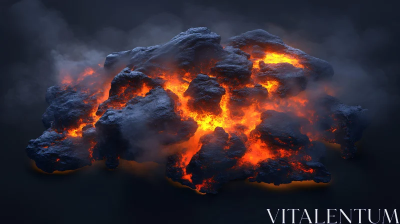 Fiery Molten Lava and Rock Formation AI Image