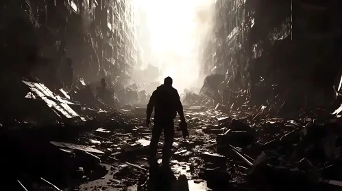 Man in Ruined City: A Light of Hope