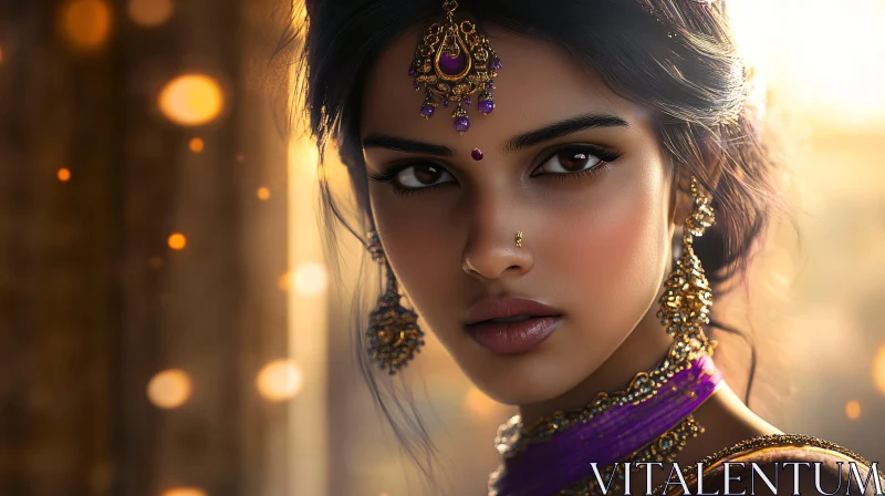 Serene Beauty with Ornate Jewelry AI Image