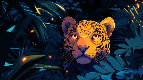 Nighttime Leopard in Foliage