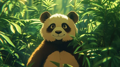 Cute Panda in a Bamboo Forest