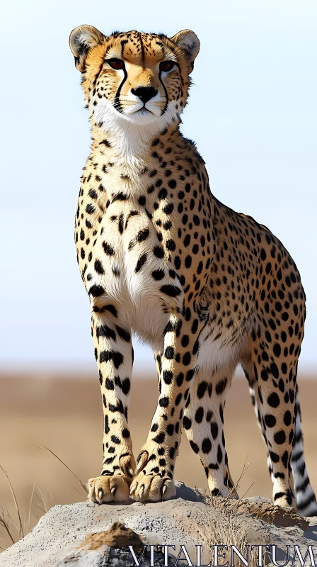 Cheetah Poised on a Rock in the Wild AI Image