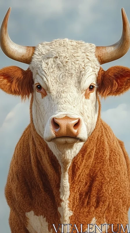 Nature Portrait of Horned Cow AI Image