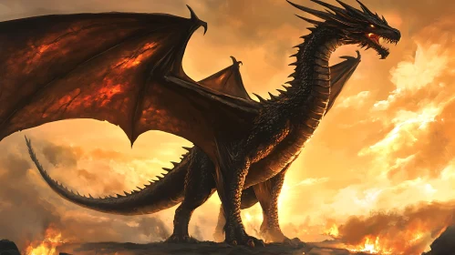Dragon in Burning Landscape
