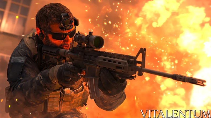 Tactical Soldier with Rifle in Firestorm AI Image