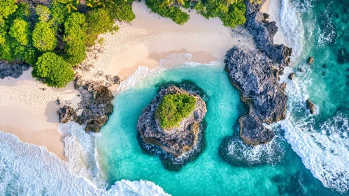 Aerial Tropical Island Beach Scene