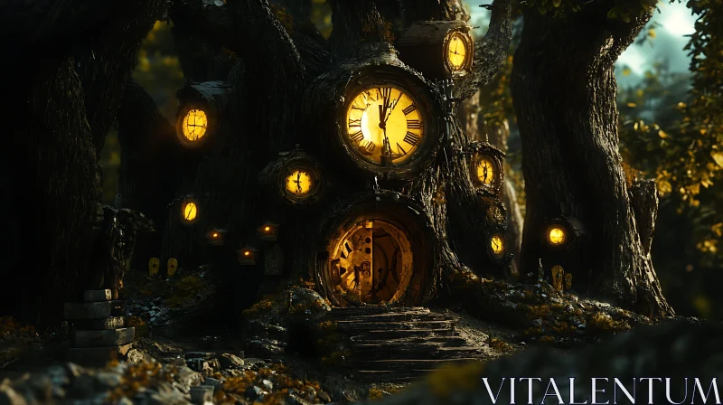 AI ART Whimsical Forest Clockwork Home