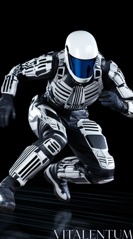 Glossy Futuristic Robot in Detailed Costume Running on Black Background AI Image