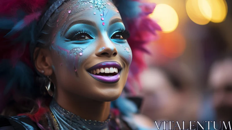 Joyful London Carnival Girl with Vibrant Makeup AI Image