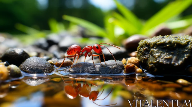 Reflective Ant on Rock: A Symbol of Environmental Activism AI Image