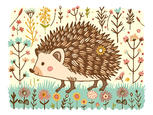 POD Design Whimsical Hedgehog and Floral Design for Children's Merchandise