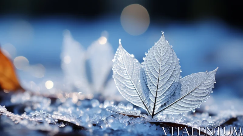 Winter Leaves in Silver and Dark Blue - Nature's Beauty in Winter AI Image