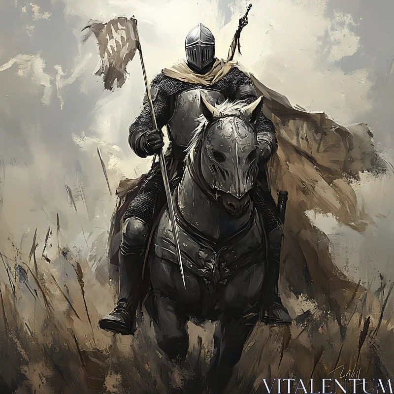 AI ART Armored Knight on Horseback Illustration