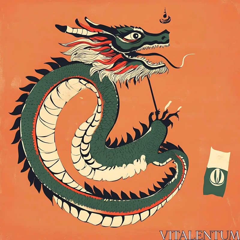 Coiled Dragon with Flag Art AI Image