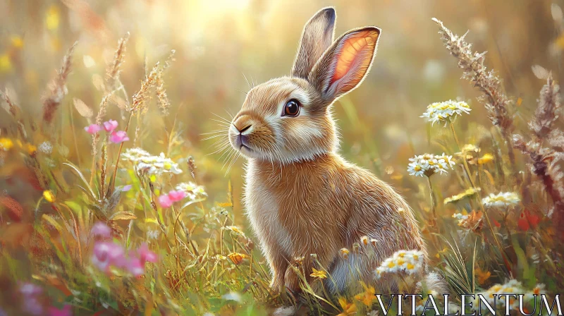 AI ART Rabbit Surrounded by Wildflowers