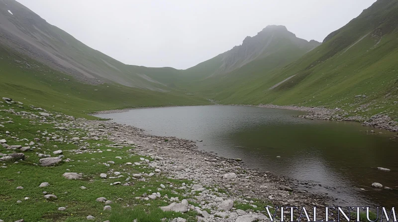 Peaceful Mountain Lake Landscape AI Image