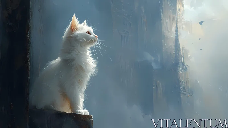 Serene Feline and Misty Towers AI Image