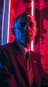 Portrait of Barack Obama in Neon Lights