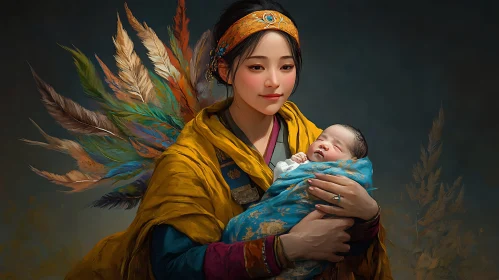 Asian Mother Holding Baby