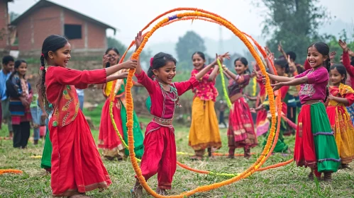 Children's Game with Floral Hoop