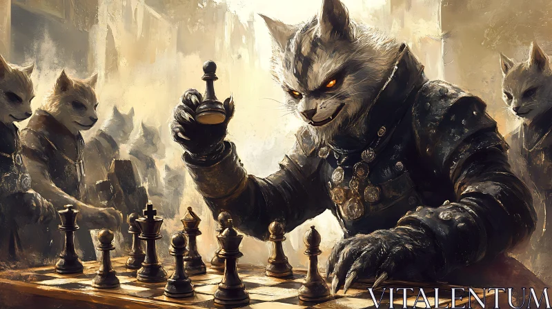 AI ART Anthropomorphic Cat Playing Chess