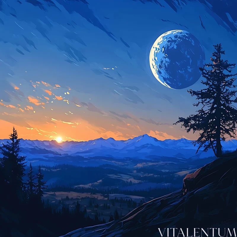 Tranquil Mountain Vista at Sunset AI Image