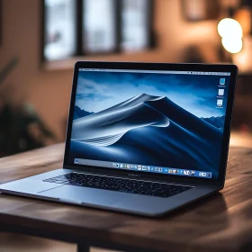 Sleek Laptop with Desert Landscape Wallpaper On Wooden Desk