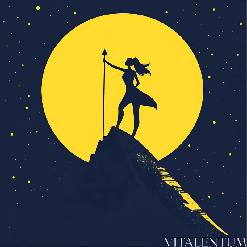 Moonlit Silhouette: Woman with Spear AI Image