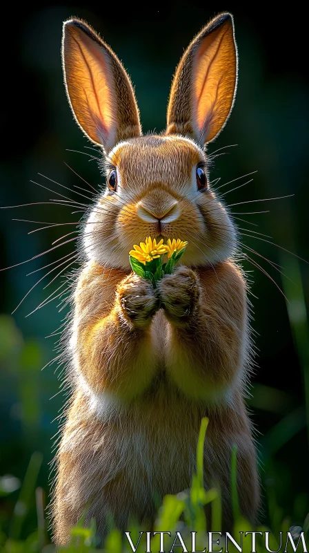 Charming Rabbit Holding a Bright Flower AI Image