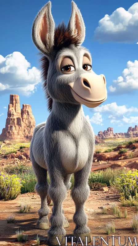 Charming Donkey in Sunlit Desert AI Image