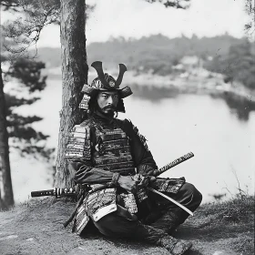 Samurai Warrior Resting by Lakeside